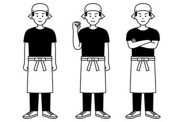 居酒屋の男性店員の全身ポーズセット