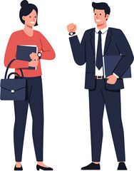 Businesswoman and Businessman in Formal Attire Smiling and Posing.