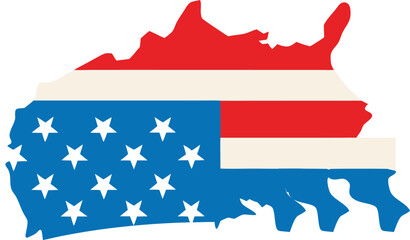 Outline of the united states filled with the american flag colors and stars symbolizing patriotism