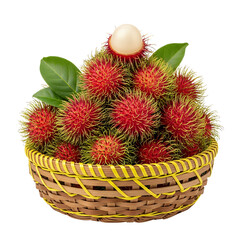A circle basket woven rambutan, white background isolated