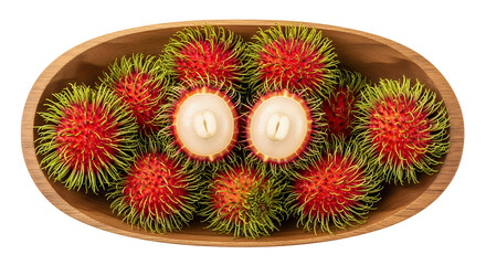 Fresh tropical rambutan fruit isolated on a white background, showcasing its red hairy skin and delicious sweet nature