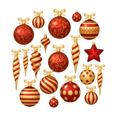 Collection of Red and Gold Christmas Ornaments and Baubles