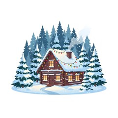 Cozy Christmas Log Cabin in a Snowy Forest Landscape