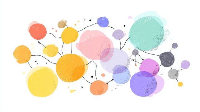 A creative mind map chart clipart, brainstorming process element, colorful connected nodes, flat design, isolated on white background. 