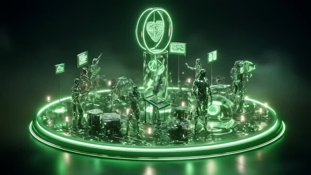 Futuristic Cybernetic Assembly with Glowing Green Elements Showcasing Advanced Technology