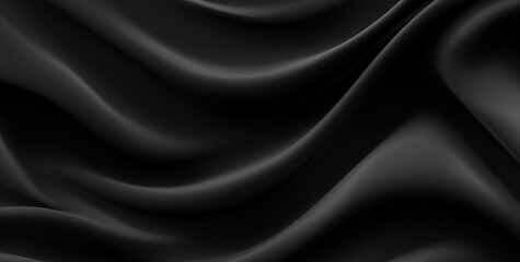Fototapeta premium Abstract black wave fluid texture on dark background with soft curved cloth forms and smooth elegant design