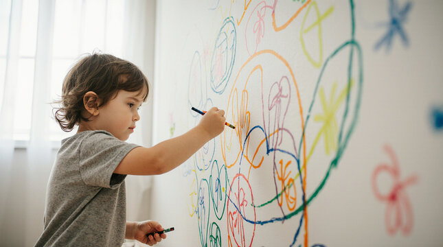 a young child is scribbling with colorful markers