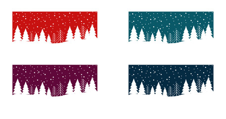 Winter Snowfall Background Set Vector Flat Illustration. Christmas Night Scene with Snow and Pine Trees for Holiday Prints, Posters, and Greeting Cards