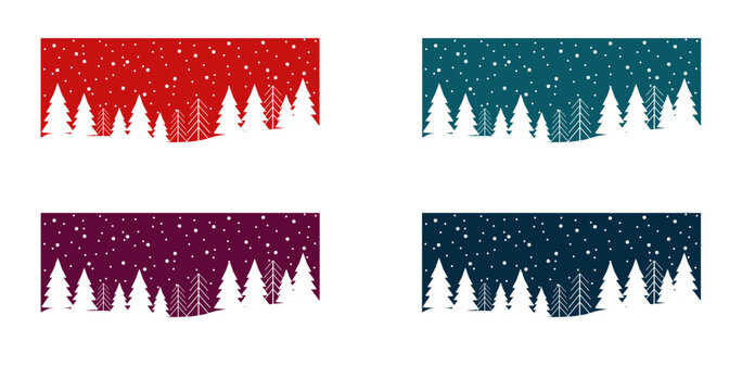 Winter Snowfall Background Set Vector Flat Illustration. Christmas Night Scene with Snow and Pine Trees for Holiday Prints, Posters, and Greeting Cards