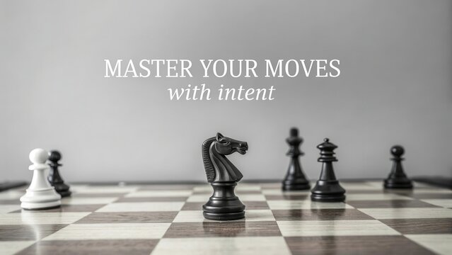 A lone black knight chess piece stands prominently on a strategic board, master your moves with intent.