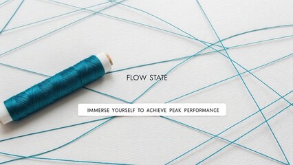 Obraz premium A single teal thread weaving through an intricate abstract network, representing flow and peak performance.