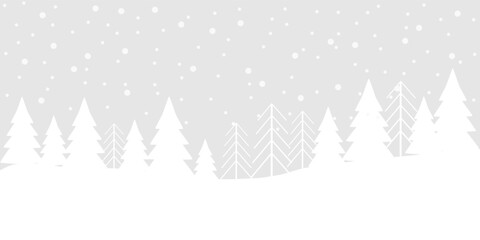 Winter Snowfall Scene Vector Flat Illustration. Christmas Background with Snow and Pine Trees for Seasonal Greeting Cards, Posters, and Holiday Designs