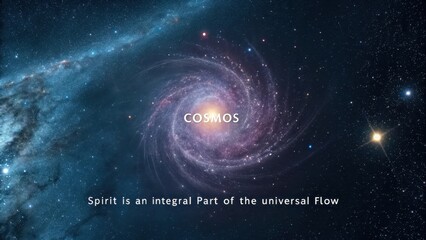 A vast, swirling purple and pink spiral galaxy filled with countless stars glows in the deep dark expanse of the cosmos.