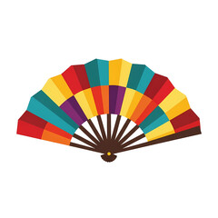 Colorful Hand Fan Illustration on Black Backdrop: Traditional Oriental Design with Modern Aesthetic