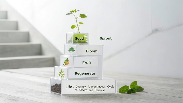 The Continuous Cycle of Plant Life and Growth Demonstrated Through Stacked Acrylic Stages