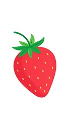 Cartoon strawberry with seeds and green leaves on a white background