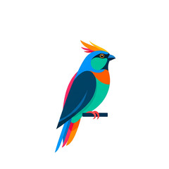 Fototapeta premium Colorful Bird Illustration: Exotic Crested Bird on Black Background, Vector Design, Modern Style, Creative Graphic