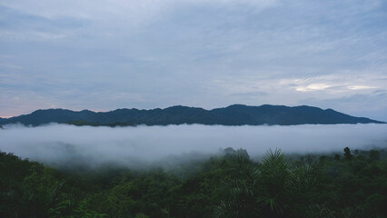 Fototapeta premium Landscape image of mountains peak and sky with the sea of clouds