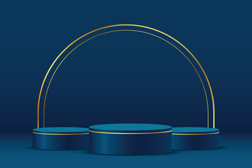 vector illustration of an abstract blue background with three podiums for display