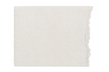 Blank torn paper piece with textured surface and ripped edges for custom messages on transparent background