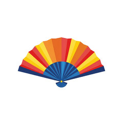 Colorful Hand Fan Illustration on Black Background: Graphic Design Element for Summer, Culture and Decorative Arts