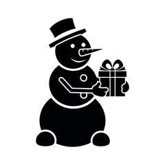 snowman with gift box vector silhouette