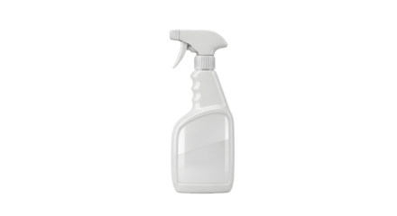 Isolated white plastic spray bottle with trigger on a black background in a studio shot image