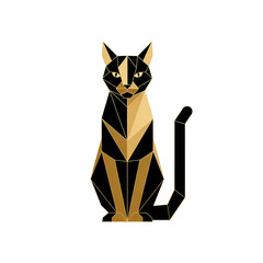 Geometric Gold and Black Cat Illustration on Black Background: Modern, Elegant Design for Print or Digital Use