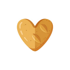 Heart Shaped Pretzel Isolated on Black Background, Golden Brown Baked Pastry, Sweet Treat Illustration, Flat Design