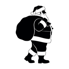 santa-claus walking with gift bag silhouette vector