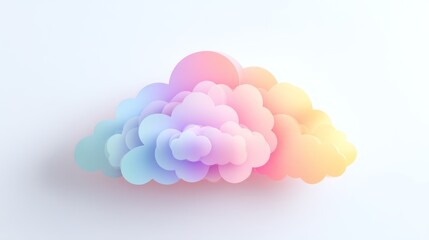 A vibrant, abstract cloud formation with a gradient of colors, including shades of pink, purple, blue, and yellow, against a white background. 