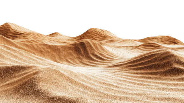  Sandy terrain undulating with mesmerizing patterns of dunes and ripples under sunlight creating natural desert landscape isolated on white background