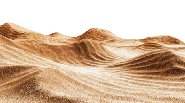  Sandy terrain undulating with mesmerizing patterns of dunes and ripples under sunlight creating natural desert landscape isolated on white background