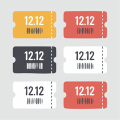 1212 Shopping Day Sale Discount Coupon Tickets Set.