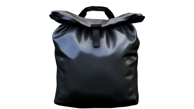 Black Roll Top Backpack with Textured Fabric