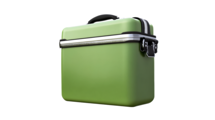 Green travel toiletry case with silver trim and handle