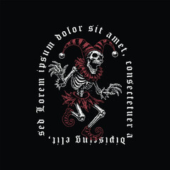 Creepy Skeleton Clown Dancing Illustration on Black Background