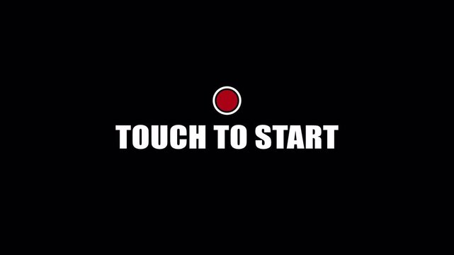 Touch to start screen with a red record button on a black background inviting user interaction for gaming or application launch with a modern interface.