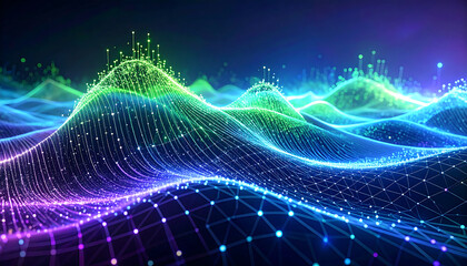 Abstract technology particles mesh background, a digital landscape of vibrant neon lights and data flow