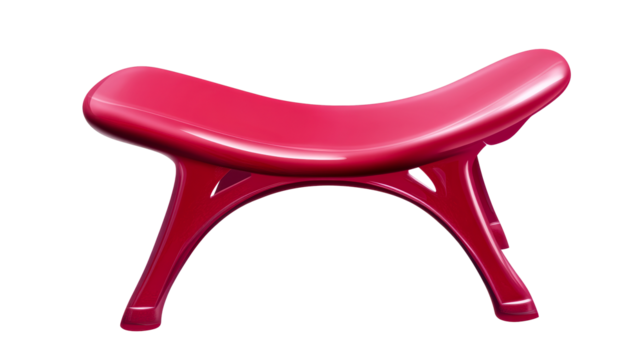 Modern Curved Red Stool on White Background