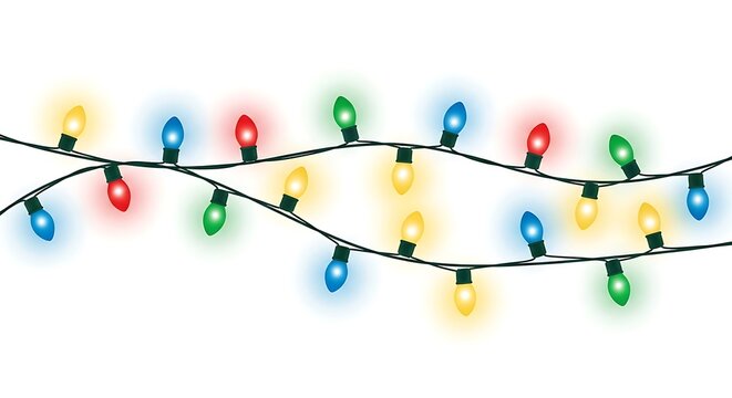 Strand of vibrant multicolored decorative string lights on white - Powered by Adobe