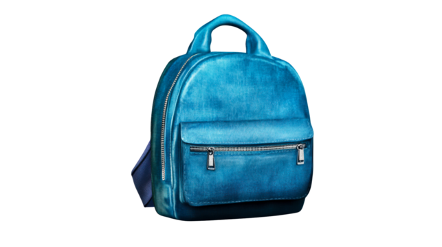 Metallic Blue Textured Backpack with Zippers