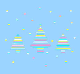 Modern Abstract Colorful pastel Hand-Drawn Stripe Holiday Pattern with Christmas Trees and snowflake Background. for Christmas Wrapping Paper, Fabric, card, poster or Web Design