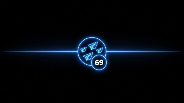 Neon Blue Paper Airplanes Icon with Notification Count 69 on Dark Starry Background number
