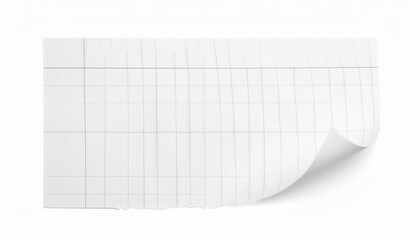 Blank white grid paper with curled corner, isolated on white background, perfect for notes, designs, or educational concepts.
