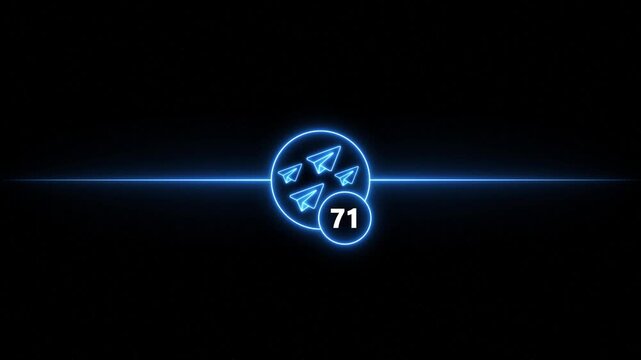 Blue Neon Paper Airplanes in Circle with Notification Count 71 on Starry Dark Background message communication