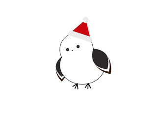 クリスマス帽をかぶったシマエナガのイラスト
