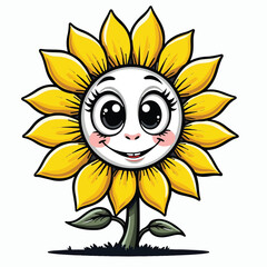 Fototapeta premium Cartoon Sunflower with Happy Face and Big Eyes character