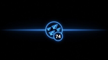 Blue Neon Paper Airplanes in Circle with Notification Count 74 on Starry Dark Background message communication - Powered by Adobe