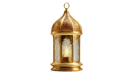 Ornate Golden Lantern with Glowing Candle Flame